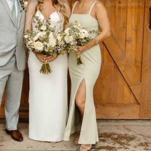 Light green bridesmaids dress. Could also be worn as a prom dress.